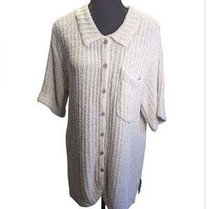 Free People Beach Cream Button-Up Collered Loose Weave Knot  Blouse size L